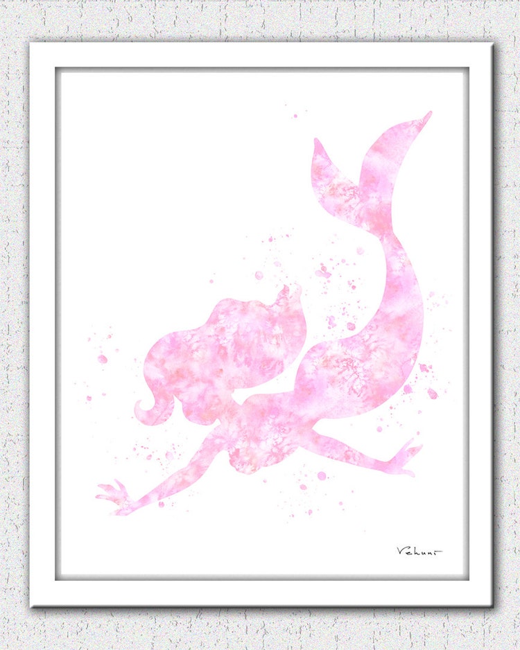 Mermaid print baby pink Mermaid Mermaid by FluidDiamondArt on Etsy