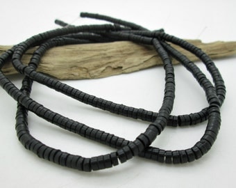 Black Howlite 4-2mm Heishi Bead, Southwest Heishi Bead, Black Stone Bead, (8" loose)