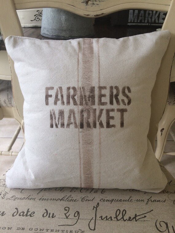 Farmers Market Throw Pillow Cover/Farmhouse by MarCostaMarket