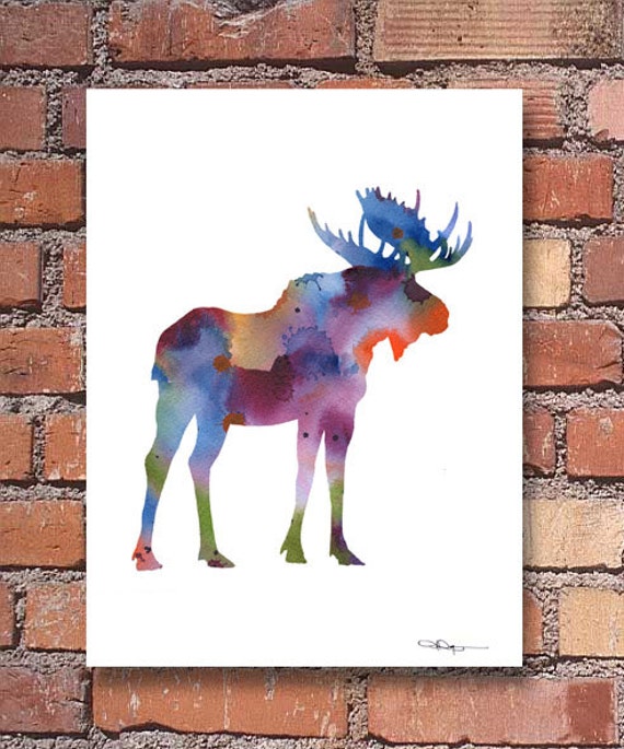 Moose Art Print Abstract Watercolor Painting Wall Decor