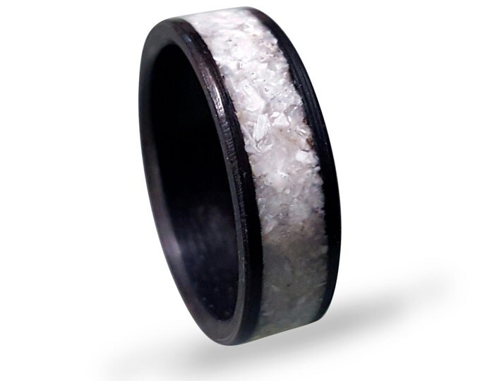 Women's ebony wood ring with crushed shell inlay