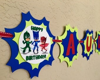 NEW STYLE "2 IN 1" Pj Masks Birthday, Pj Masks Banner, Pj Masks Birthday Banner, Pj Masks Birthday Party, Pj Masks Party, Pj Masks Mask