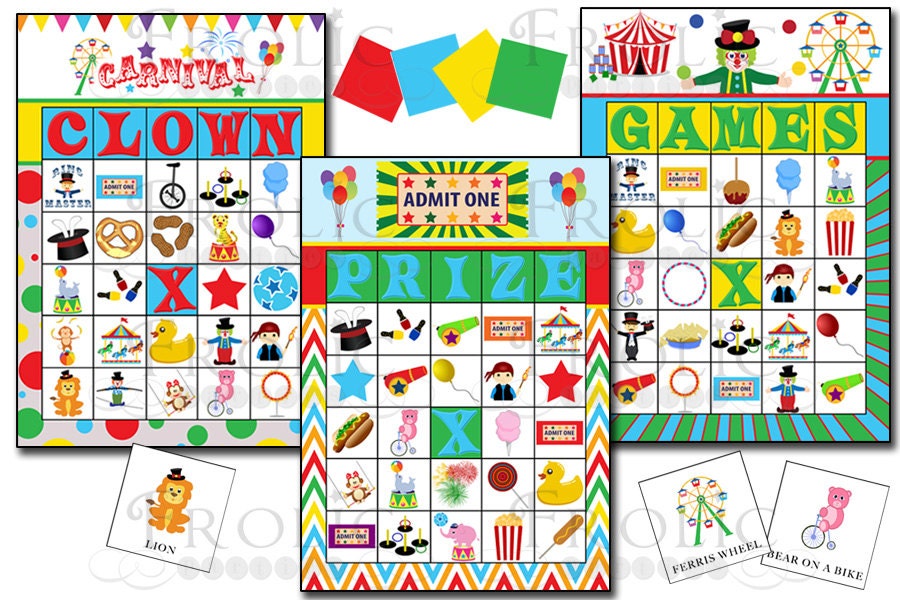 circus-bingo-for-kids-circus-bingo-birthday-party-circus-etsy