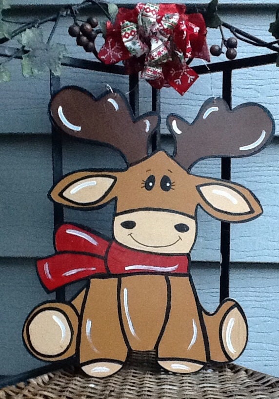 Moose door hanger, moose door sign, christmas moose sign, christmas sign, christmas door sign, holiday moose sign, holiday door hanger