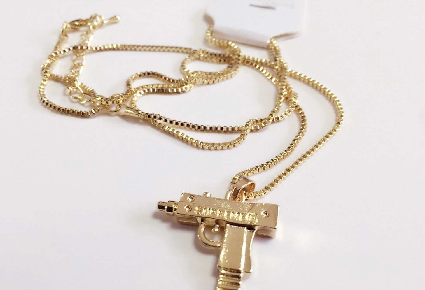 Uzi Gun Gold Chain Pendant Necklace Supreme Logo