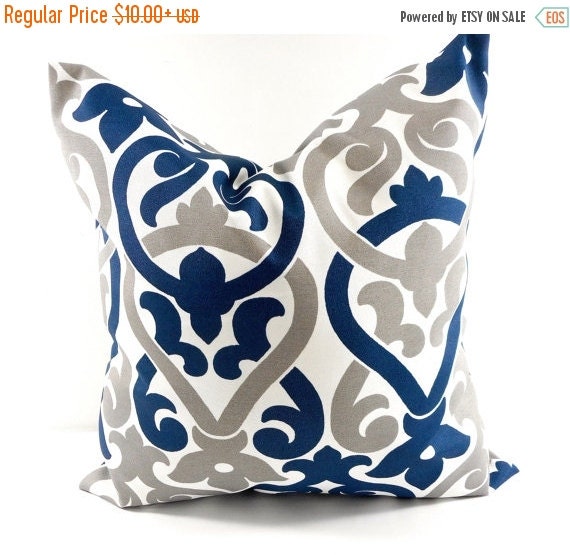 SALE Blue and grey Pillow cover. Indoor. by TwistedBobbinDesigns