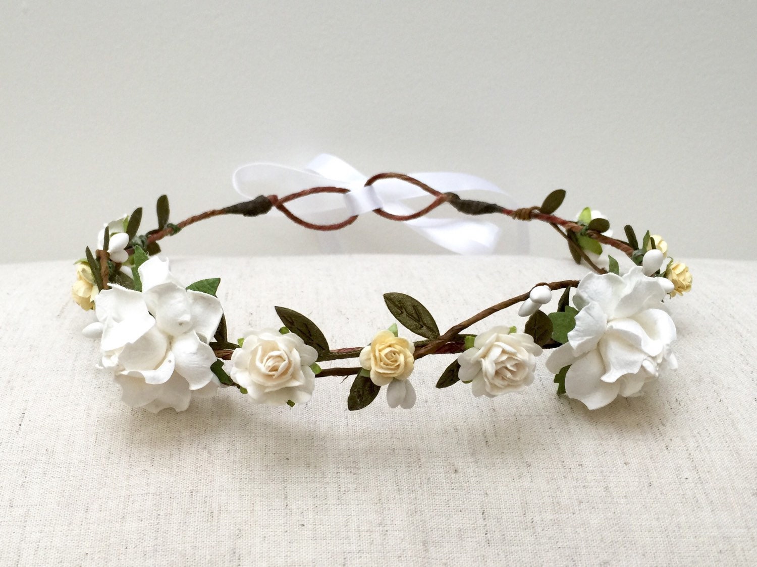 Woodland delicate white rose flower crown/ wedding by AbbeysBlooms