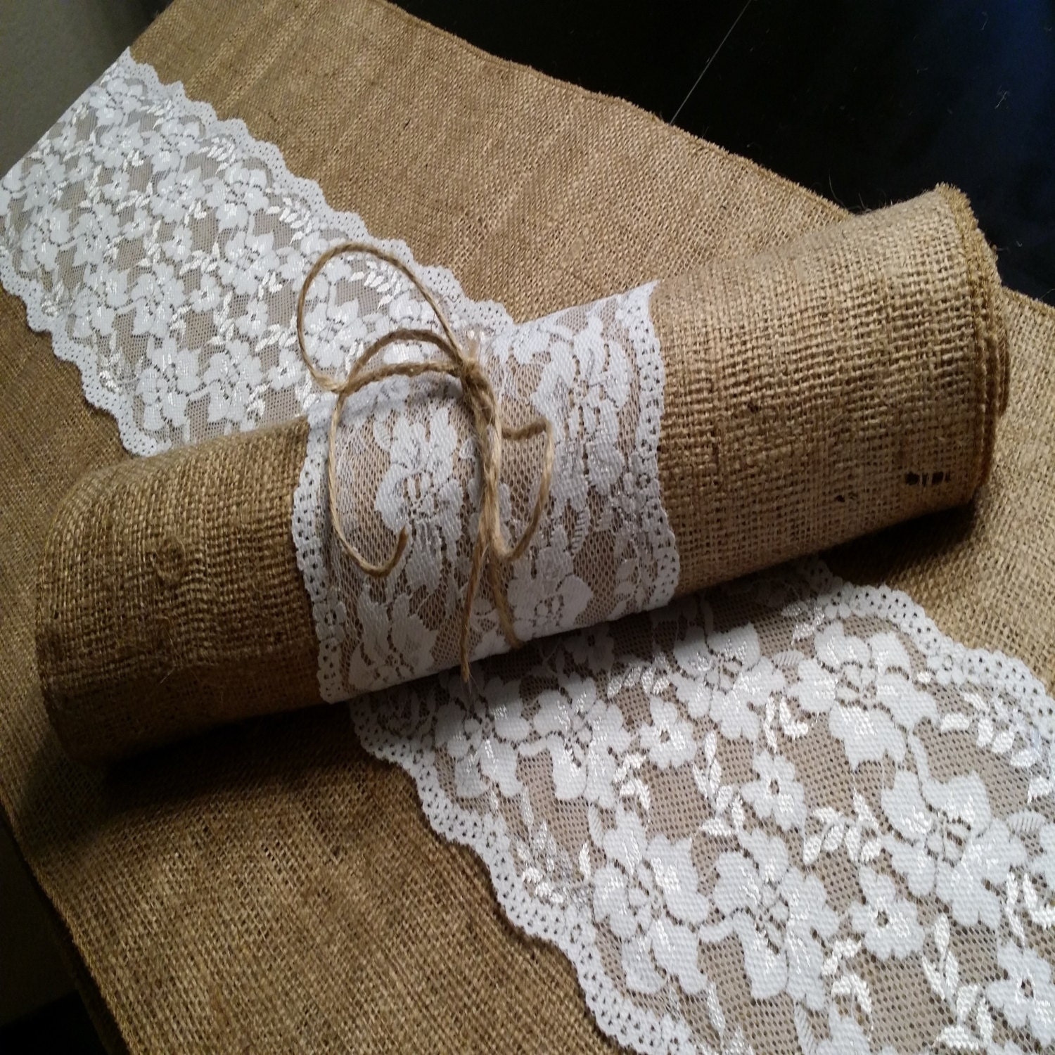 Burlap and Lace Table Runner 14 inches wide Wedding Party