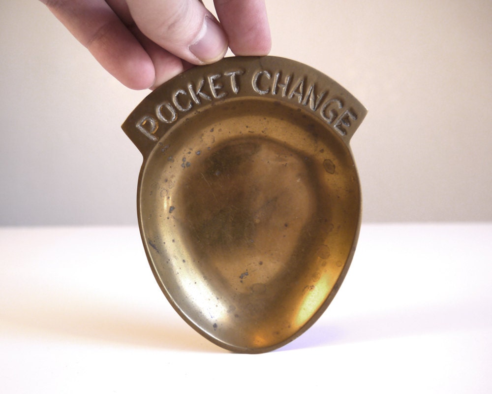 Vintage Solid Brass Pocket Change Dish