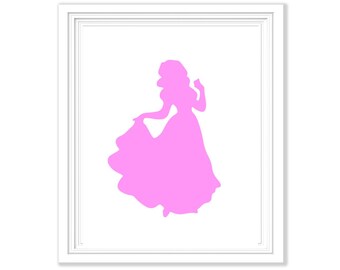 Set of 5 Pink Disney Princess Silhouettes - Digital Printables 8x10
