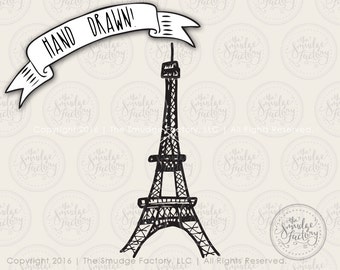 Eiffel Tower SVG Cut File, Paris SVG Cutting File, Hand Lettered, Silhouette, Cricut, Clip Art, Paris, France, Landmark Graphic Overlay