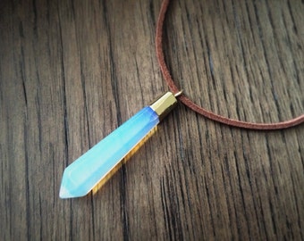 Atlantis Necklace - Kida Cosplay Necklace Kida Necklace Atlantis Crystal Necklace Iridescent Opalite Pendant Crystal Point Faux Suede Cord