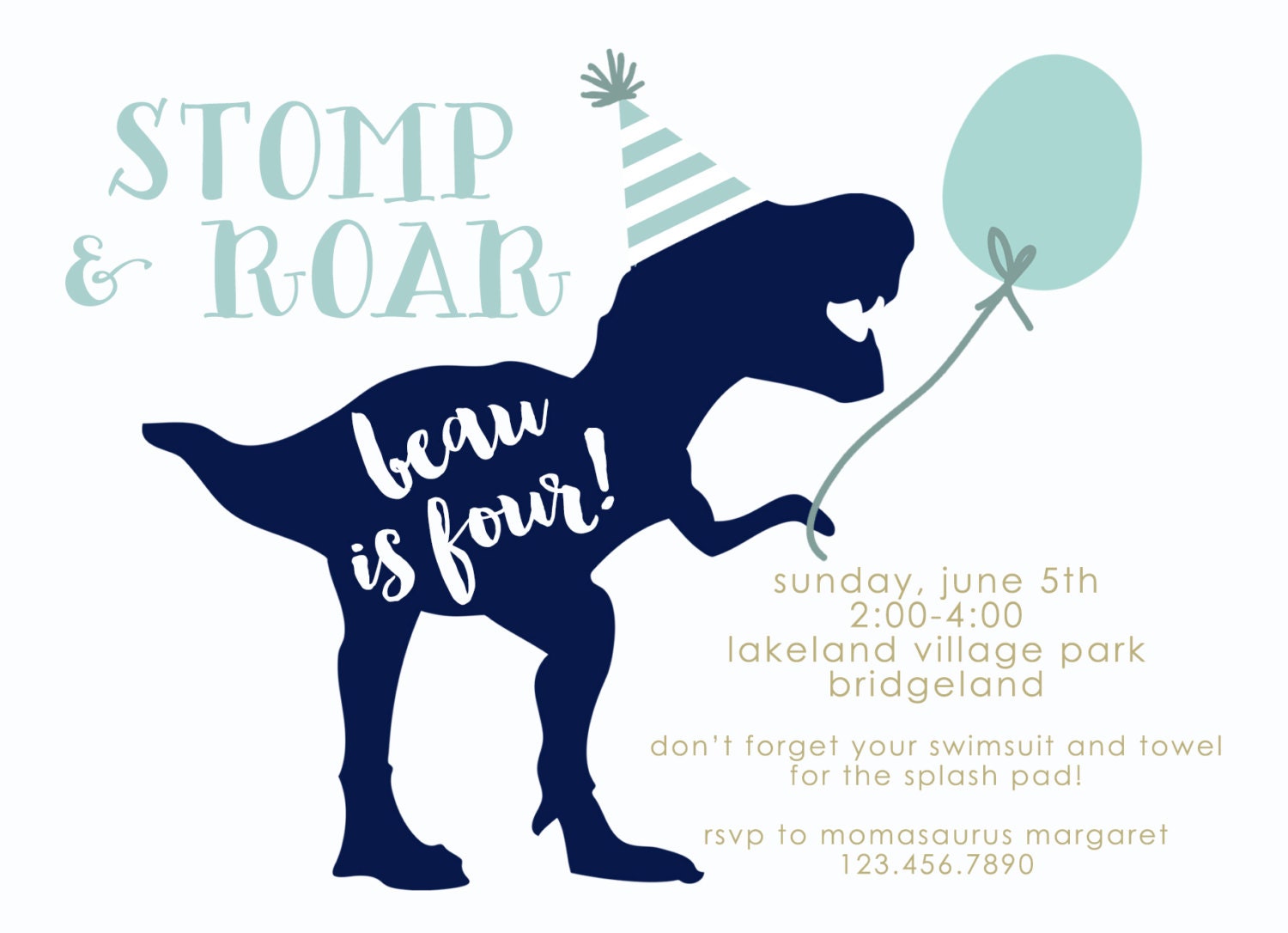 Download Dinosaur Birthday Invitations Stomp and Roar T-Rex Dino