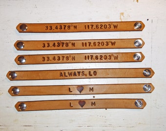 Personalized Leather Bracelet,Embossed Name,Destination,Valentine,Commemorative,Birthday,GPSCoordinates,Groomsman's Gift,Custom Bangle