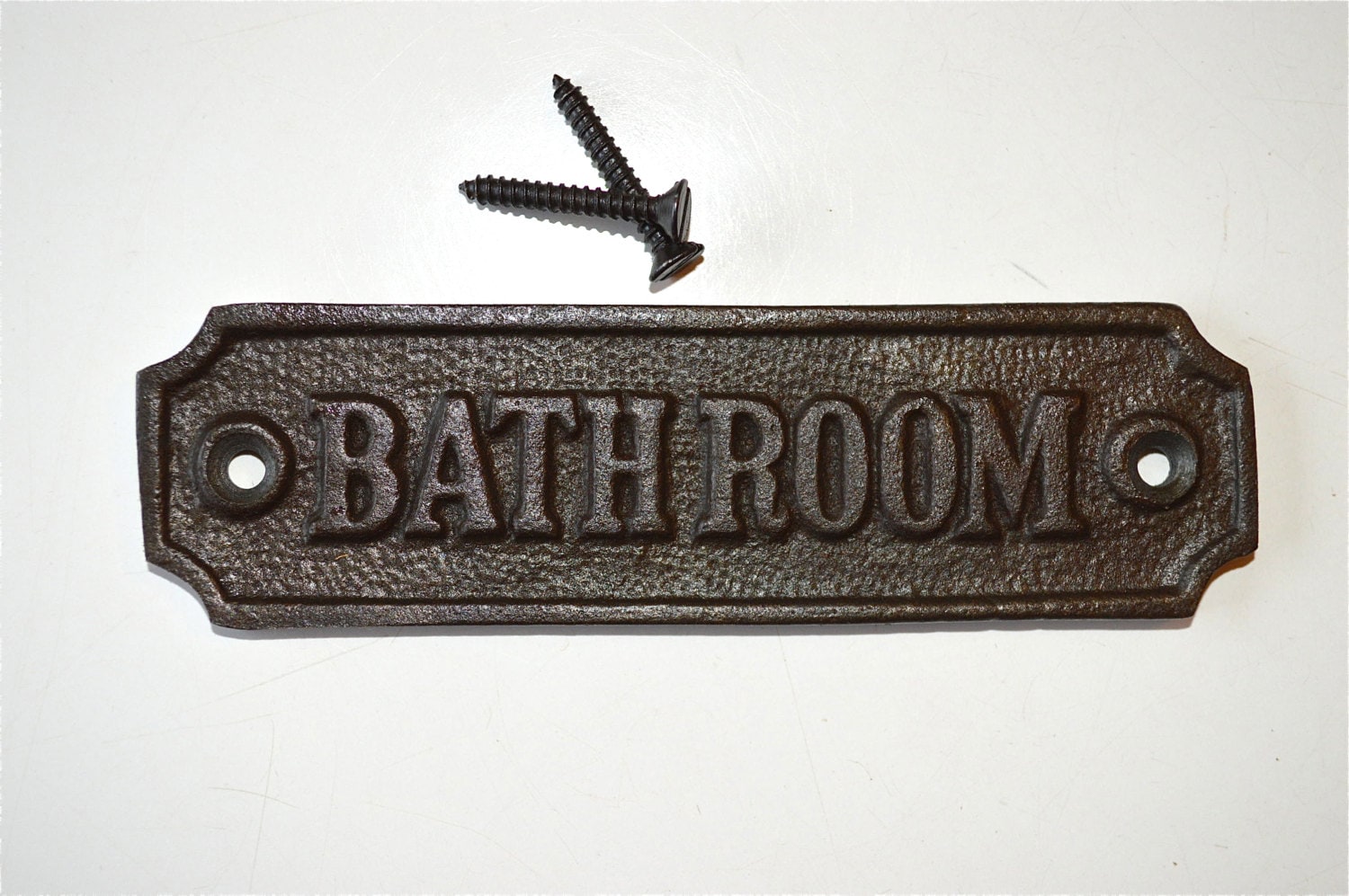 Antique style cast iron bathroom door sign by mjknobsandknockers