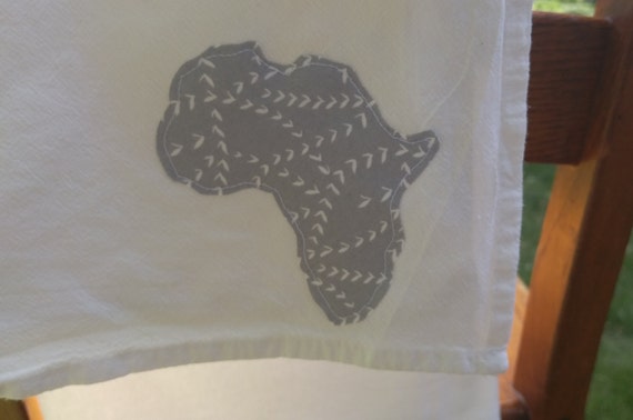 Dish towel with gray Africa accent shape | Africa adoption dish cloth