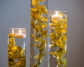 Submersible Gold Floral Wedding Centerpiece with Floating Candles and Acrylic Crystals Kit/ Perfect for Thanksgiving or Great Gatsby theme