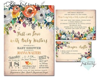 3-Piece Fall Baby Shower Invitations Set Autumn Baby Shower Invitations Fall in Love Baby Shower Invite // Printable OR Printed No.1277BABY