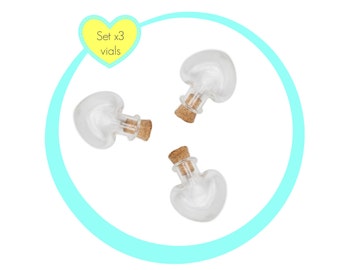 Heart Vials with Corks - Set of 3, Small glass bottles, heart shape, REF#Glheart3