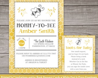 bee baby shower invitation, bumble bee, typography shower invitation, digital, printable file, gender neutral, spring 241