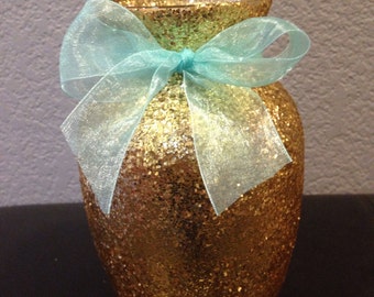 6 Gold glitter vases, wedding centerpeice, table centerpiece