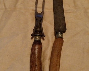 Vintage wooden carving utensil set