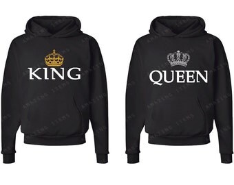 King Queen Couple Matching Hoodie Cute Valentines Annivesary clothing love February 14 Wife Girlfriend Boyfriend