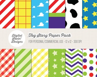 INSTANT DOWNLOAD - 12 Toy Story Digital Papers for Scrapbooking, Crafts, Invitations for Commercial and Personal Use