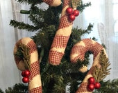 Grungy Primitive Candy Cane Ornaments -Set of Three - Bowl Fillers - Tucks - Handmade - FAAP, HAFAIR, OFG, TeamHaHa