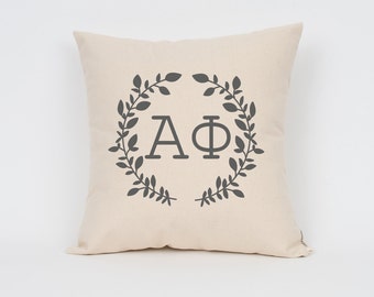 Alpha Phi Wreath Pillow // Choose Your Ink Color // Greek Letter Pillows // Sorority Pillow // Big Little Gift // Sorority Letters