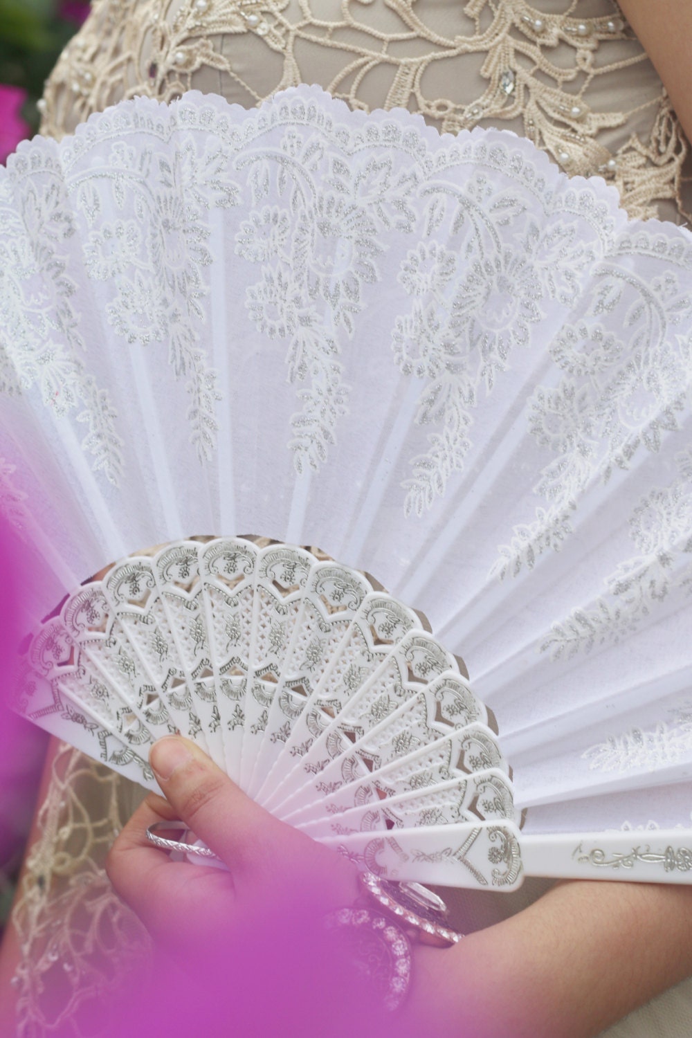 White Hand Held Fan Wedding Fan Bride Bridal Spanish Costume