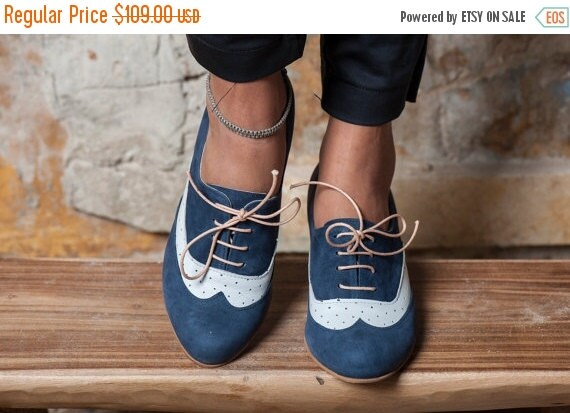 Blue And White Leather Shoes / Women High by EllenRubenBagsShoes