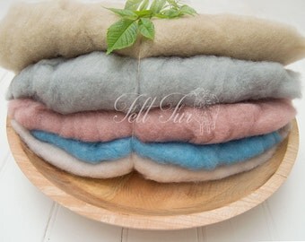 Set A of 5 mini wool, Fluffy Wool, Posing blanket, Wool layer, Felt Basket Filler, Photography Prop, Feltfur, RTS prop