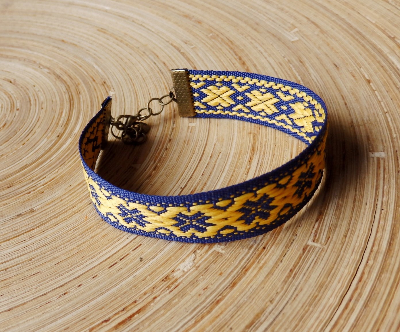 woven bracelet fabric braclet blue yellow arm band