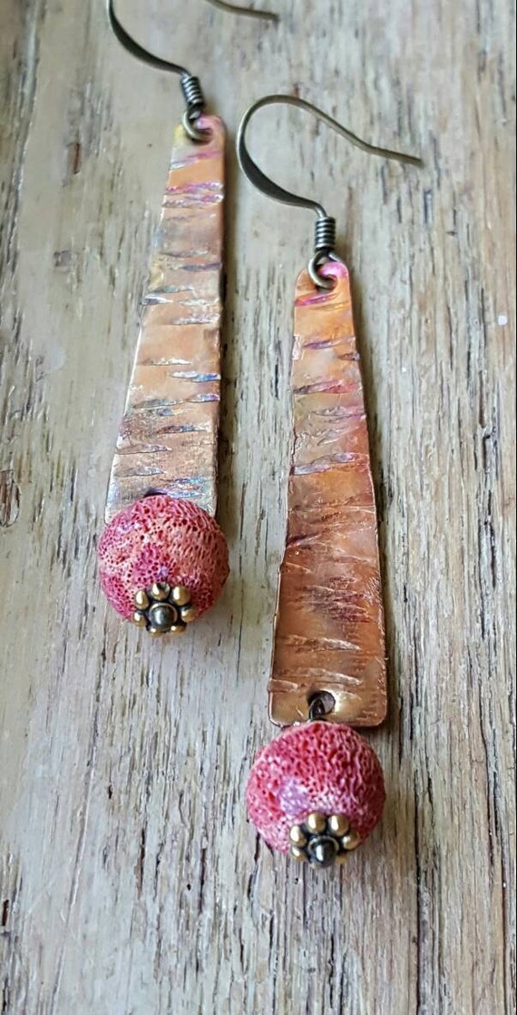 Rustic Copper Earrings. Flame Painted by LynnsBeadworkDesigns