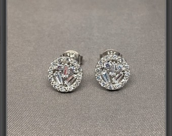 Ready To Ship | Bridesmaid Gift (FREE SHIPPING) Beautiful 5 Pairs Halo Style Fine Quality Cubic Zirconia Stud Earrings In Sterling Silver