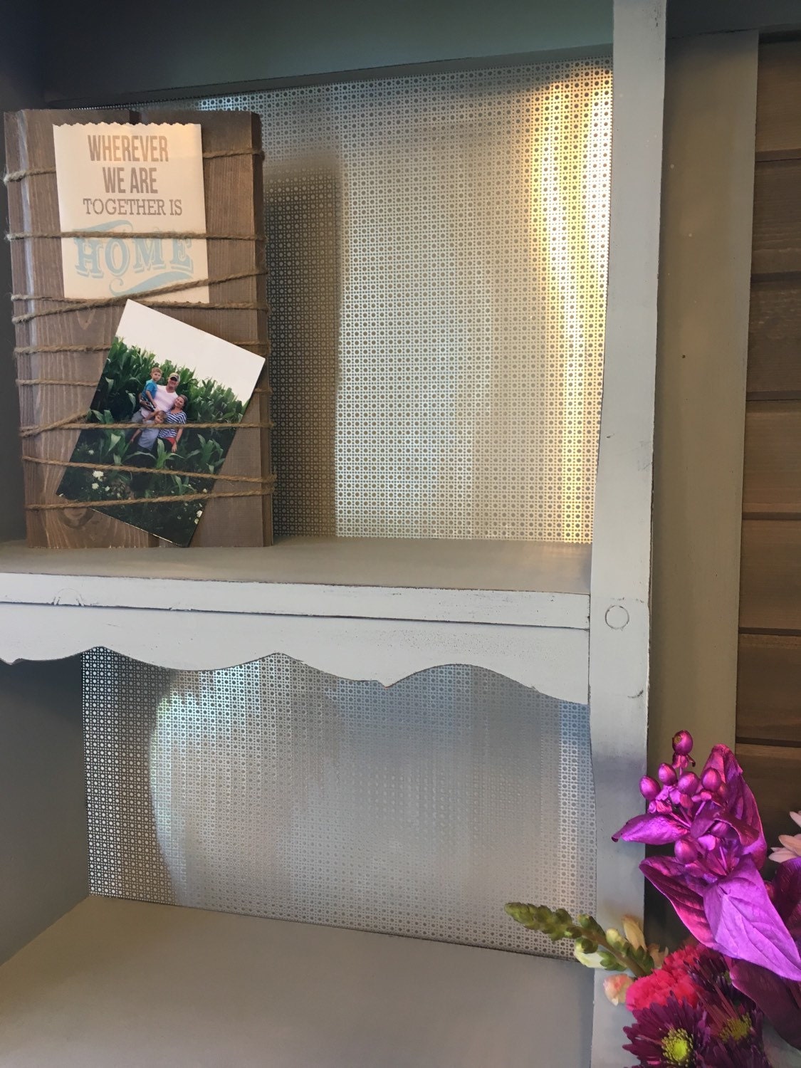 SOLD Grey Dresser/Hutch Wood Planking & Metal Decor