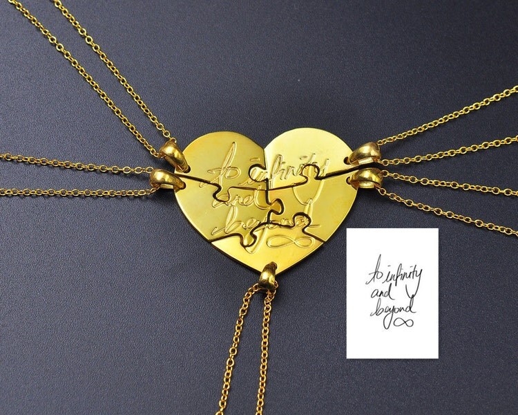 Gold Heart Puzzle Necklace 5 Pieces Puzzle by weimeiOrnaments