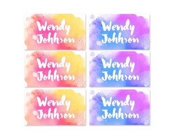 95ct Stick On Clothing Name Labels, Peel and Stick Clothing Labels, Personalized Uniform Labels - Water Color Paint Labels, Washable Labels
