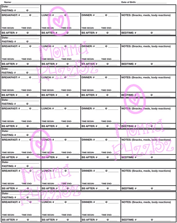 30 day blood sugar logsheet