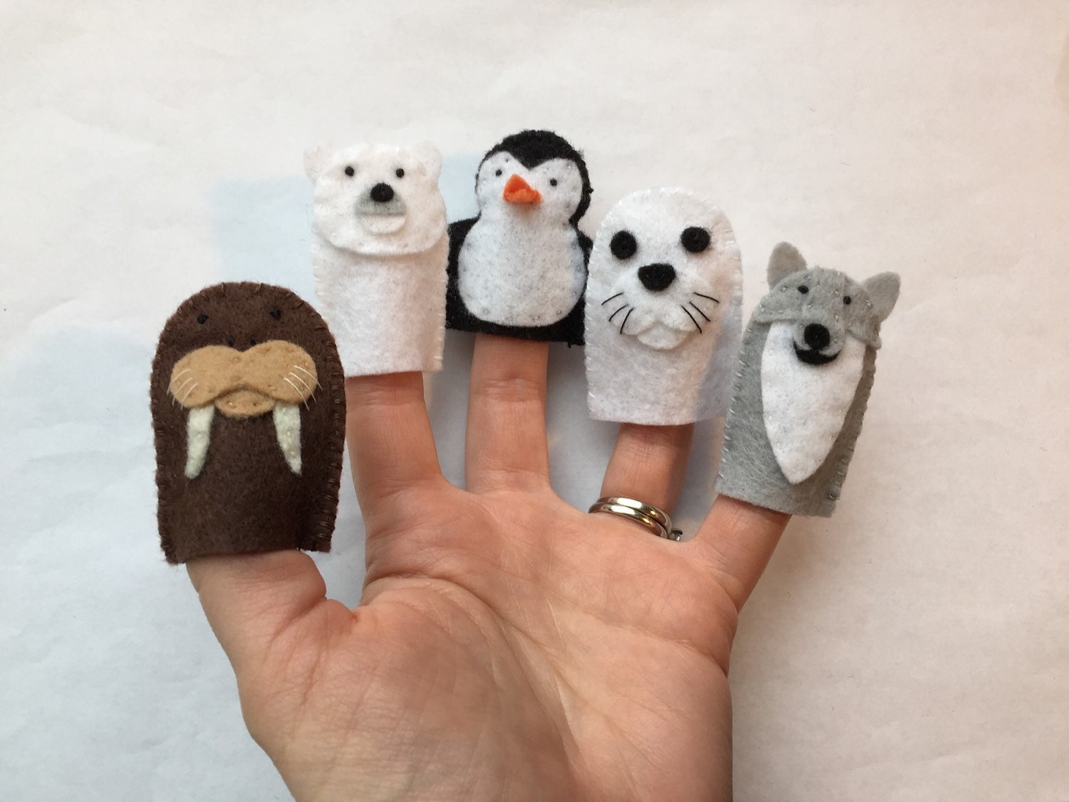 Polar Arctic Animals Felt Finger Puppets Penguin by A2FeltSewFine