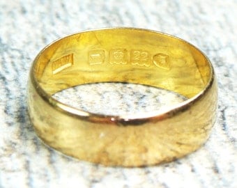 Antique Wedding Band 22k Yellow Gold Wedding Band Gold Wedding Ring Vintage Wedding Ring Bridal Cigar Band London England Hallmarked 1906