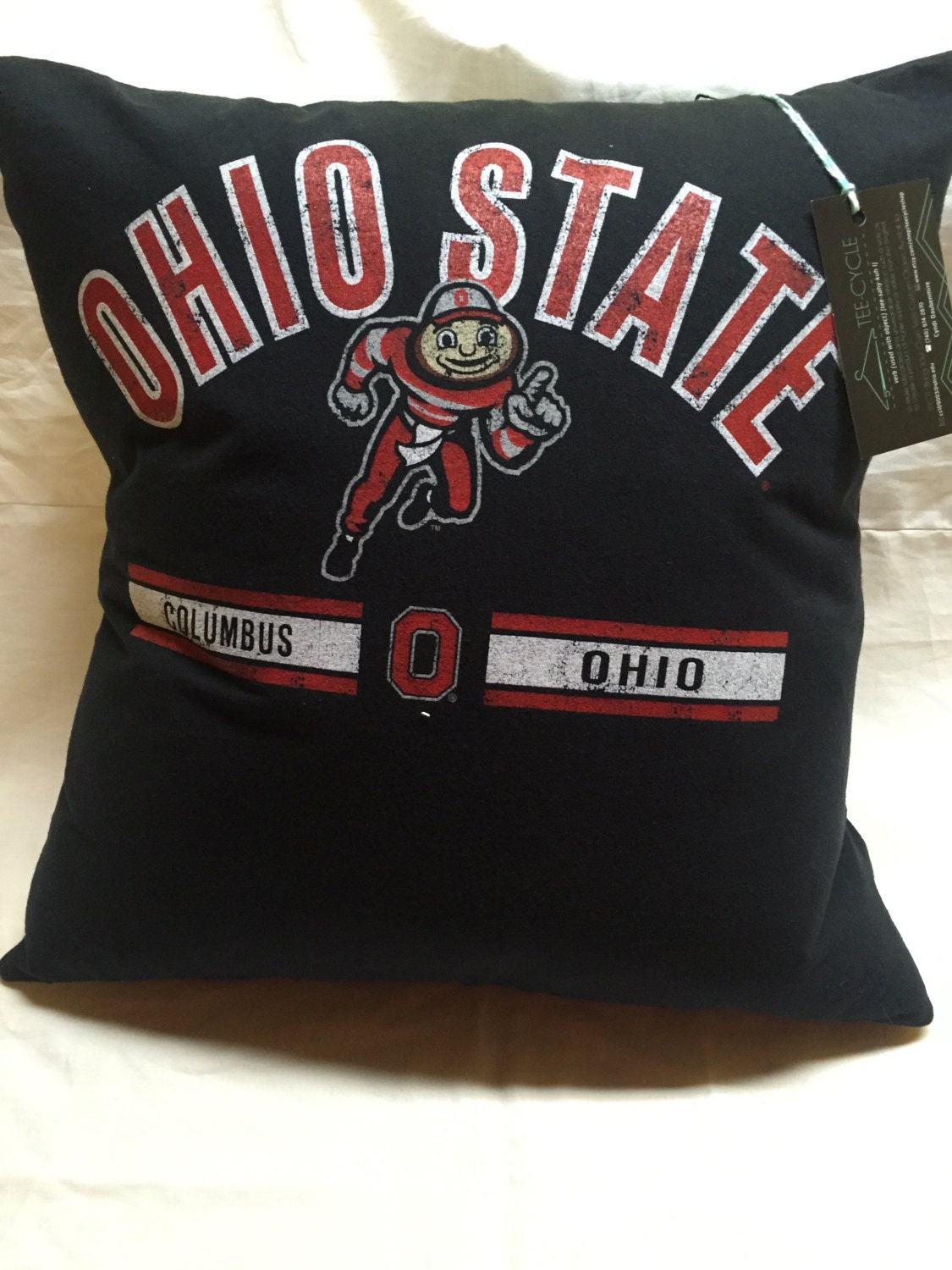 Columbus Ohio university TShirt Pillow 16x16 Upcycled One of