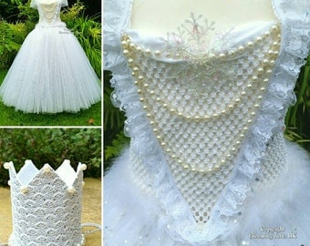 ADULT Alice in Wonderland White Queen Inspired Handmade Tutu Dress - Birthday, Party, Photo Prop, Pageant