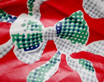 Vintage red green blue large bow tie chintz fabric holiday colors / shiny cotton chintz bows