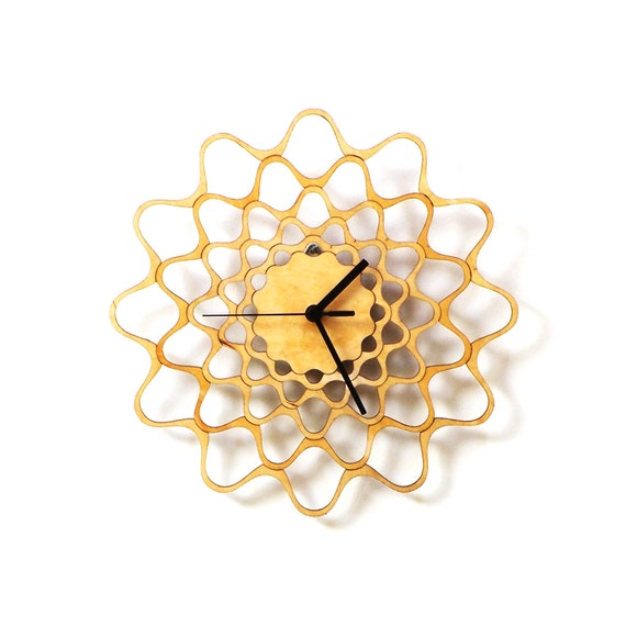 Embroidery contemporary modern wall clock made of wood