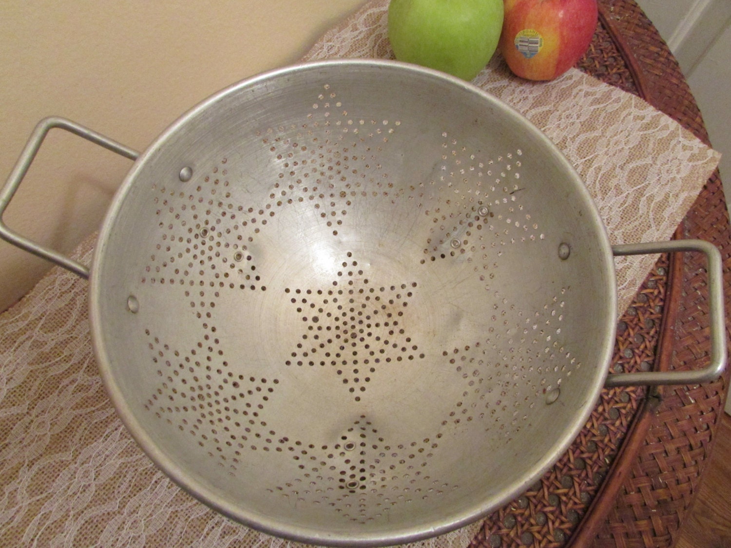 Vintage colander strainer berry bowl rustic by sistersvintageattic