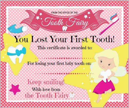 certificate from the tooth fairy