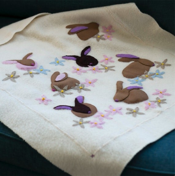 BABY BLANKET KIT Bunny Wool Embroidery & by BIRDIEBROWNAPPLIQUE