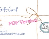Gift Card for knitted items at Knit a Bit of Whimsy